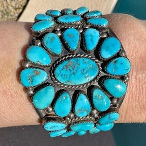 Navajo made SS and real Turquoise Stone Bracelet size 7. Can fit 6.5 wrist